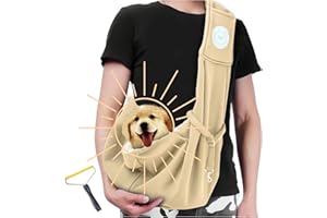 JELLY'S PAW PRINT Pet Carrier Portable Sling with Pet Hair Remover, Kitten Sling, Hands-Free Pet Chest Bag, Escape Proof, Adjustable Shoulder Strap, Suitable for Small Size Dogs Cats Puppy Kitten (Khaki)
