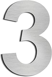 nanly Moderne Hausnummer aus massivem hergestellt 304-GROß 20.5 Zentimeter /8Zoll- Gebürsteter Edelstahl, Schwimmendes Aussehen, Einfache Installation（Ziffer 3）