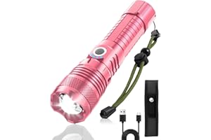 Victoper Pink LED Flashlights, High Powered High Lumens Super Bright Tactical Flashlight, Rechargeable, 5 Modes Zoomable Waterproof Flash Lights for Emergency, Home, Camping, Hiking