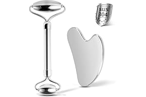 CUTELIILI Stainless Steel Facial Roller & Gua Sha - Metallic Gua Sha, Gua Sha Facial Tools 304 Stainless Steel, Face Body Treatment, Reduce Puffiness, Lymphatic Drainage, Facial Tension