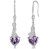 CiNily Mothers Day Gift Heart Earrings for Women Hypoallergenic, 14K White Gold Plated Dainty Birthstone Drop Earrings Cubic Zircon Leverback Dangle Earrings Jewelry Birthday Party
