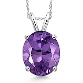 Gem Stone King 14K White Gold Purple Amethyst Pendant Necklace for Women | 4.05 Cttw | Gemstone February Birthstone | Oval 12X10MM | With 18 Inch Chain