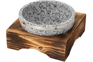 20 CM Natural Stone Bibimbap Bowl with Wooden Base, Korean Hot Stone Cooking Soup Bowl for Rice, Soups, and Stews — Heat-Reta