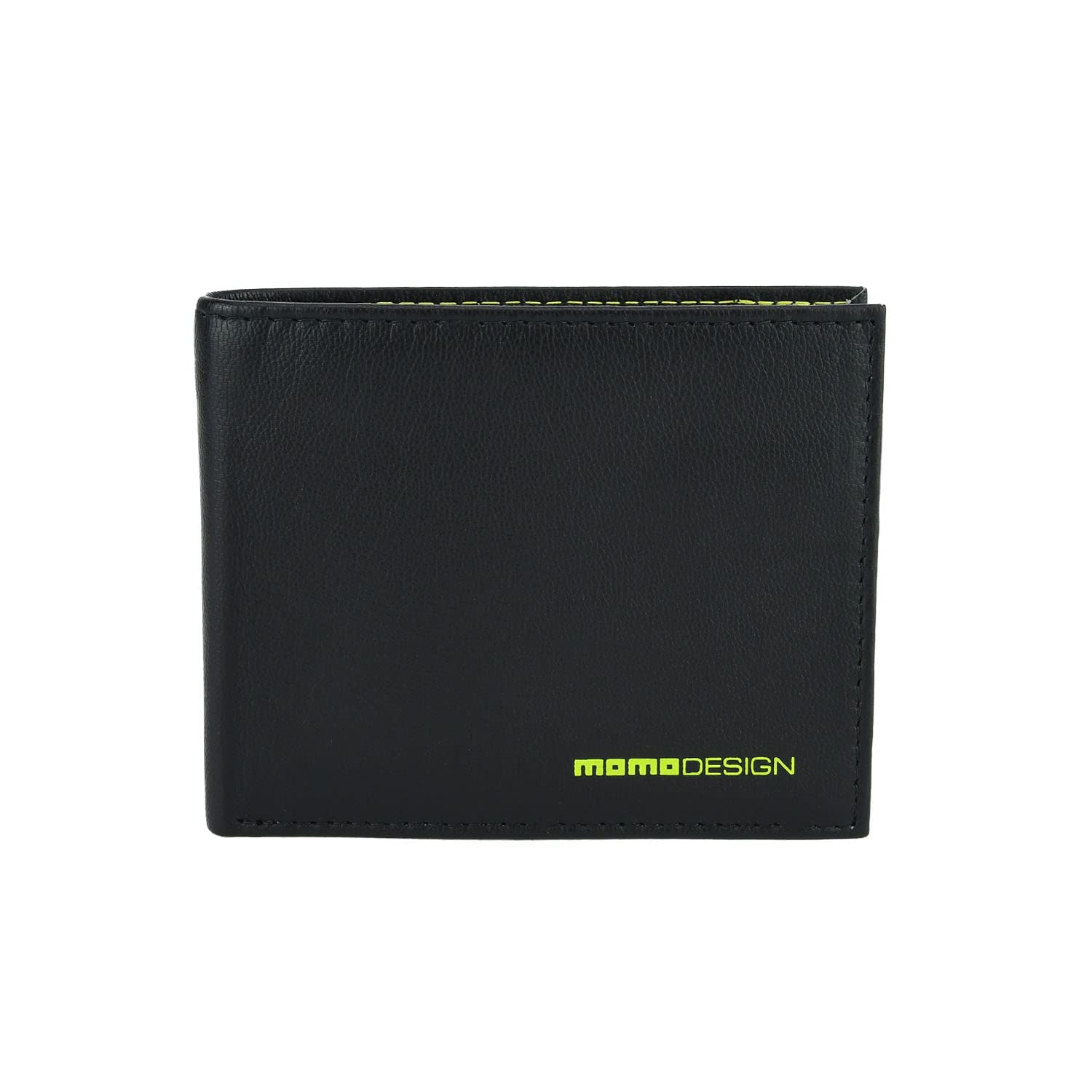 MOMO Design Men's Slim Bifold Wallet, Genuine Leather, RFID Blocking, Black with 2 ID Windows & Wooden Gift Box