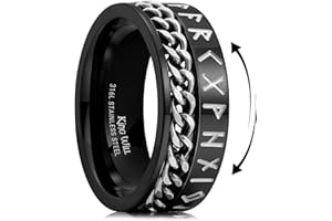 King Will Intertwine/Double Chain 8mm Spinner Ring Stainless Steel Fidget Ring Anxiety Ring for Men Black/Blue/Rainbow/Silver