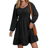 Dokotoo Womens Dresses 2025 Long Sleeve Empire Waist Ruffle Smocked Casual Mini Dress