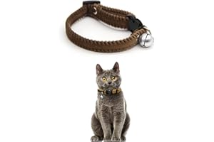 GOLDTIGER Furry Breakaway Cat Collar with Bell, Adjustable 7.87"-11.78" Kitten Collar, Suitable for All Types of Cats and Small Dogs (M, Brown)