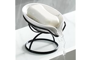 Dobbyby Leaf-Shaped Soap Dish – Premium Ceramic Soap Bar Holder with Self-Drainage System – Bar Soap Holder for Shower, Bathr