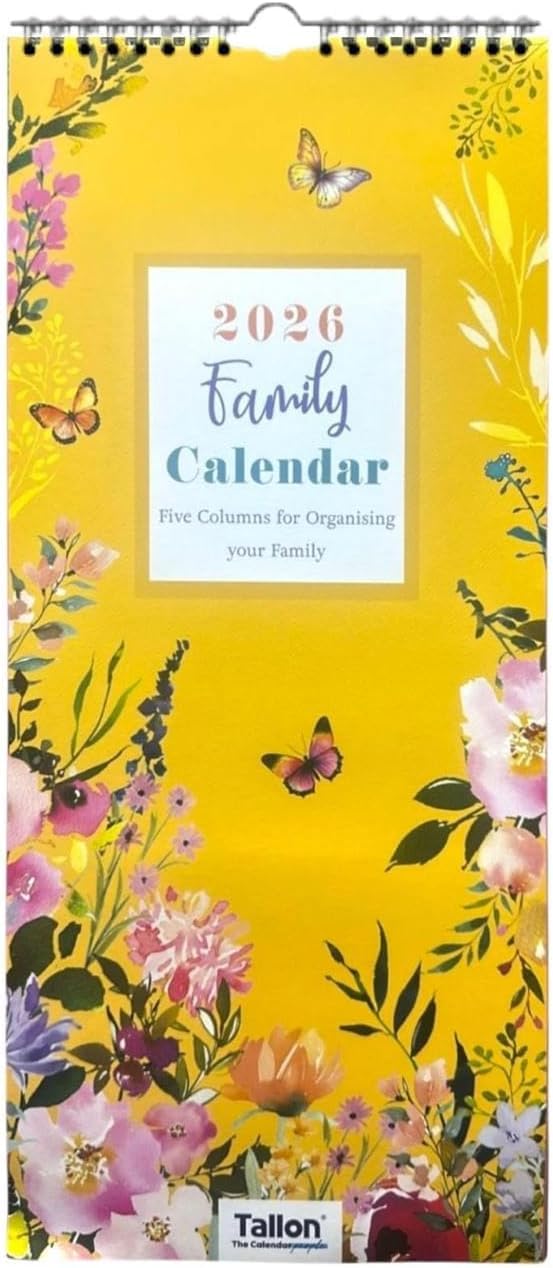 PSO 2026 Family Organiser 5 Columns Calendar Planner Month to View Long Wall Calendar (Botanical)