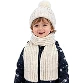 Aofalbe Kids Winter Hat Scarf Set for Girls Boys, Toddler Knit Beanie Hat & Neck Warmer Sets with Warm Cotton Lined Pom