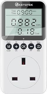 KETOTEK Power Meter Electricity Usage Monitor Plug 2900W/13A UK Plug view 1