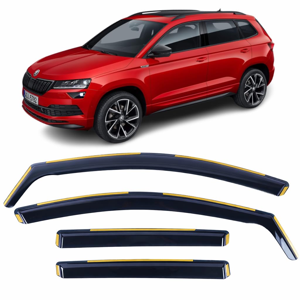 Set Of 4 Wind Deflectors For SKODA KAROQ 2017 2018 2019 2020 2021 2022 2023 2024 2025 In-Channel Acrylic Side Window Visors-Smoke Tinted Sun & Rain Guards Reflectors.