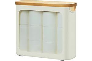 ROSOS Toilet Paper Storage with Lid, Large Toilet Paper Holder for up to 12 Rolls, Free Standing Bathroom Storage Organizer with Lid, Beige