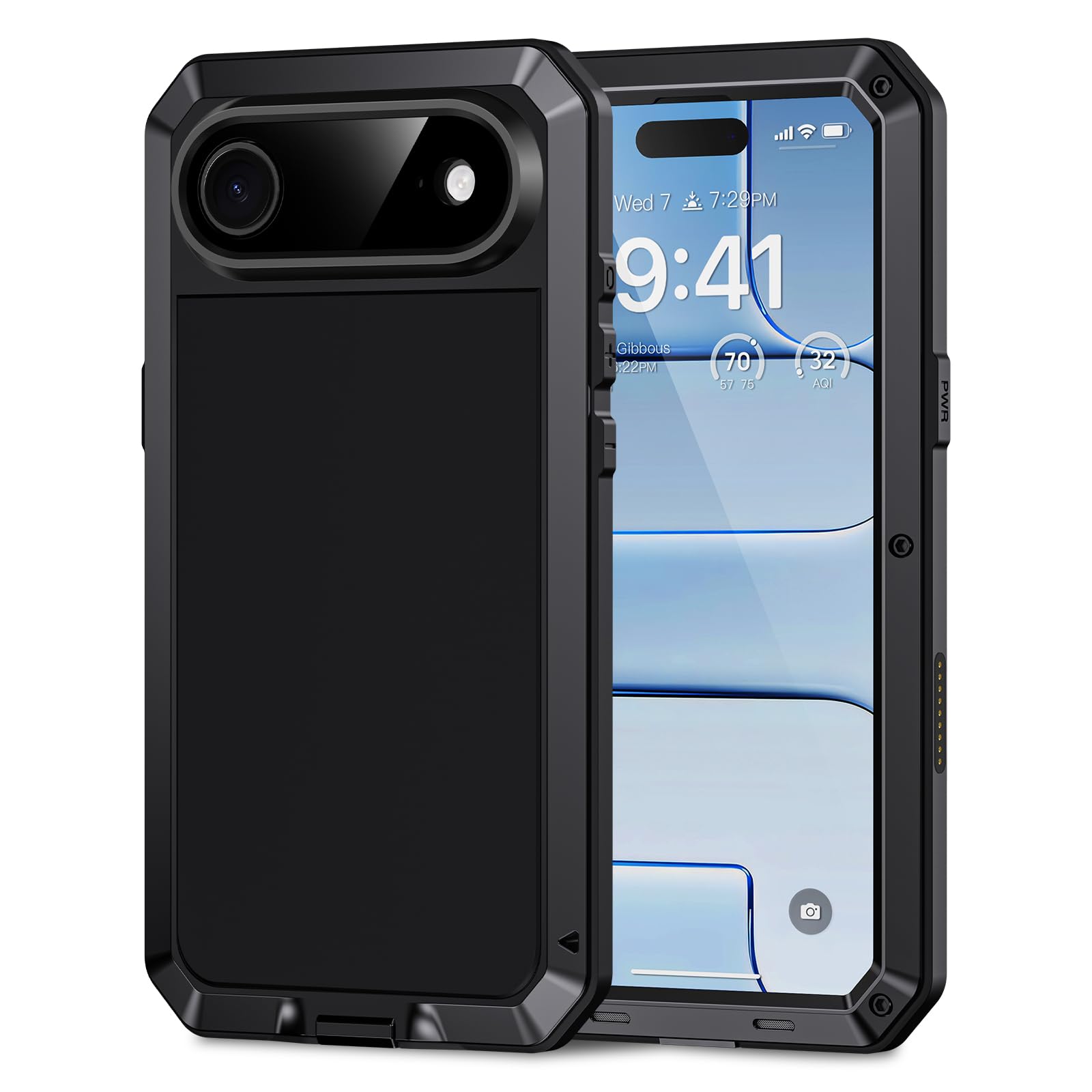Photo 1 of Lanhiem Metal for iPhone Air Case, Built-in Glass Screen Protector, Heavy Duty Shockproof Case [Military-Grade Full Protective] Tough Rugged Phone Cover for iPhone 17 Air 6.5'', Black