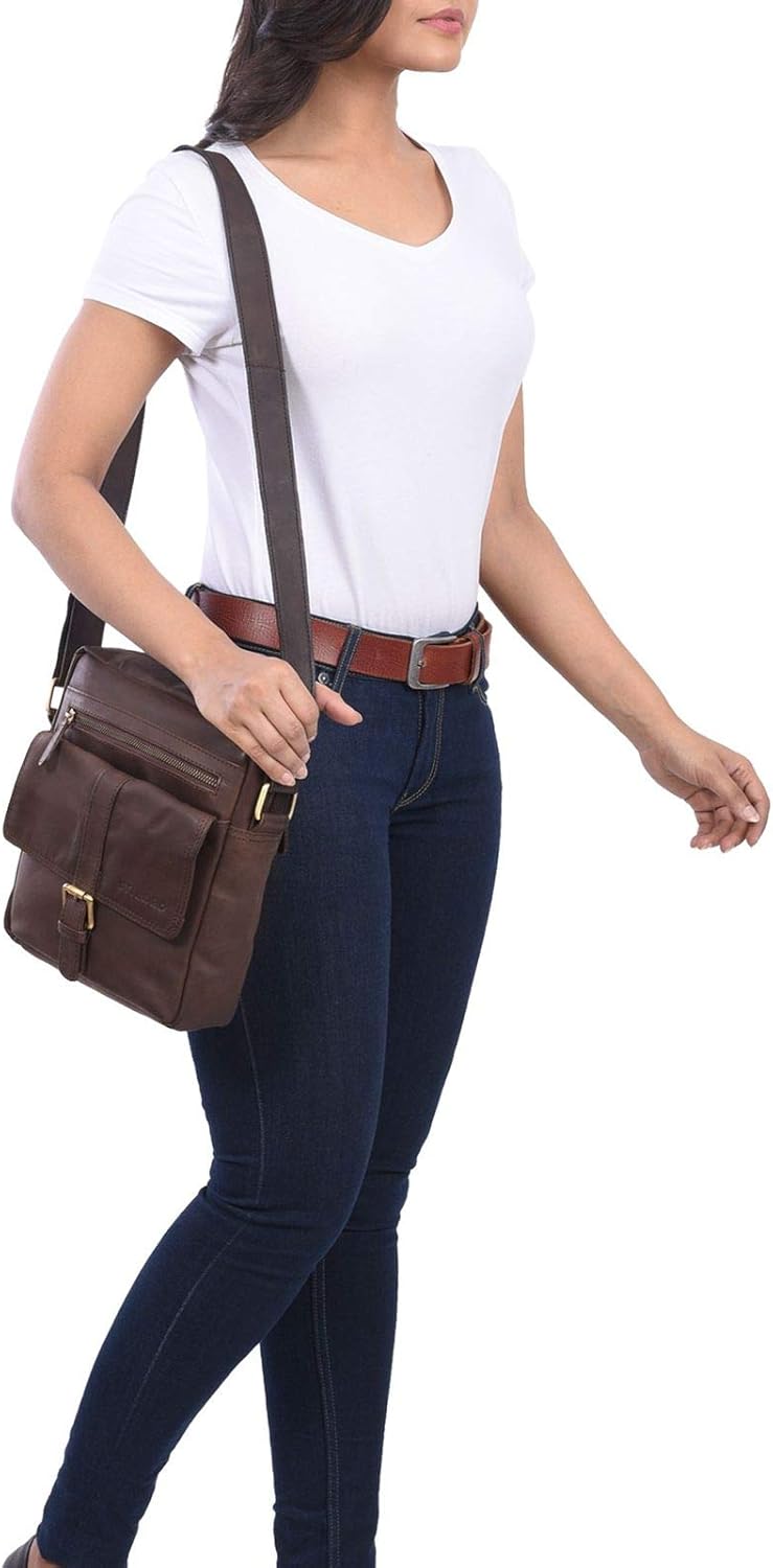 STILORD "Dany" Small Leather Courier Bag Vintage Shoulder Bag for DIN A5 Documents 10.1 Inch Tablet iPad Cross Body Bag in Genuine Leather Colour:Flat Dark Brown - Image 3