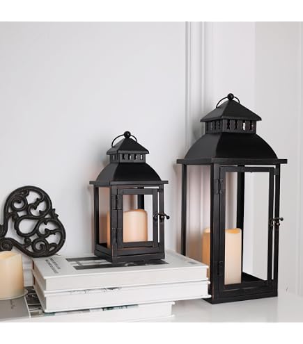 NEEDOMO Vintage Metal LED Lantern - Indoor/Outdoor Decorative Lantern With Timer, Battery Operated
