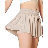 Girls Butterfly Shorts Kids Flowy Short 2-in-1 Girl's Skirts Athletic Skorts with Pocket