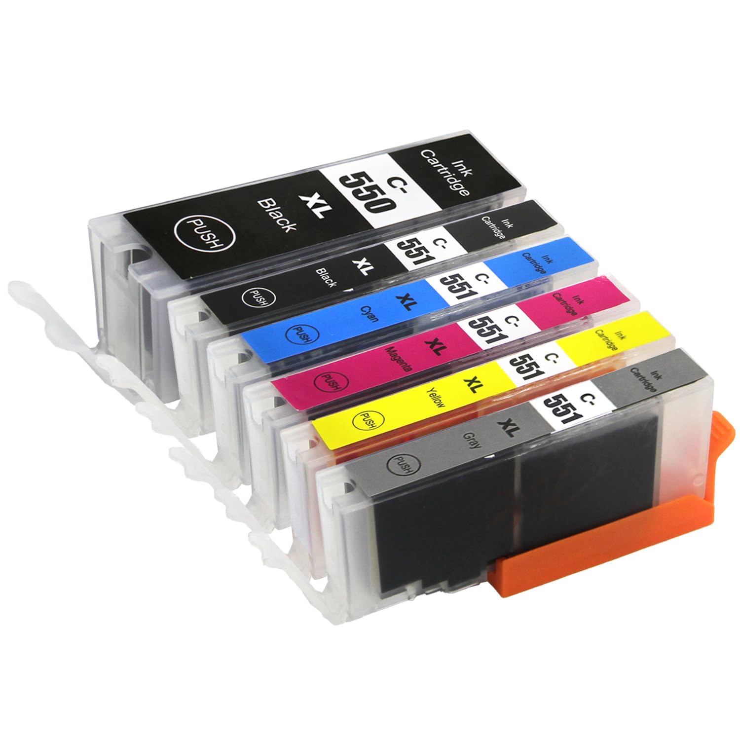 1 Go Inks Set of 6 Ink Cartridges to Repalce Canon PGI-550 & CLI-551 Compatible / Non-OEM for PIXMA Printers (6 Pack), Black, Cyan, Magenta, Yellow, Grey, High Capacity (XL)