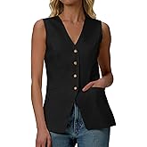 Mina Self 2026 Summer Women's Linen Sleeveless Vest Tops Blazer - Lightweight Fully V-Neck Casual Trendy Work Jacket Pockets