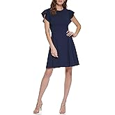 DKNY Womens Flutter Sleeve Scuba Crepe Jewel Neck Dress