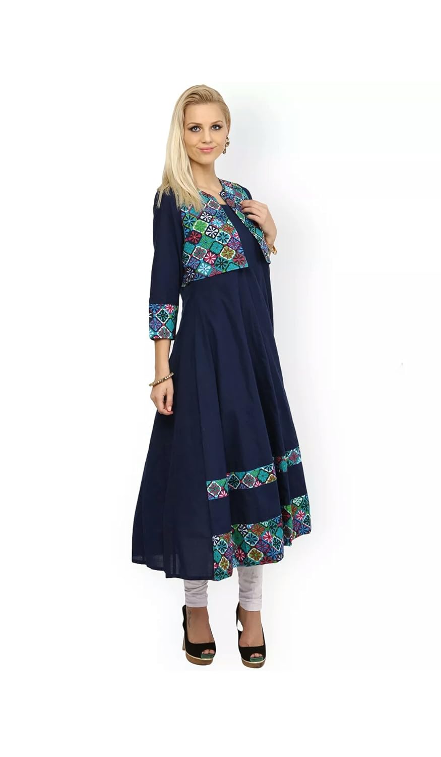 anjushree choice women's blue cotton anarkali kurti