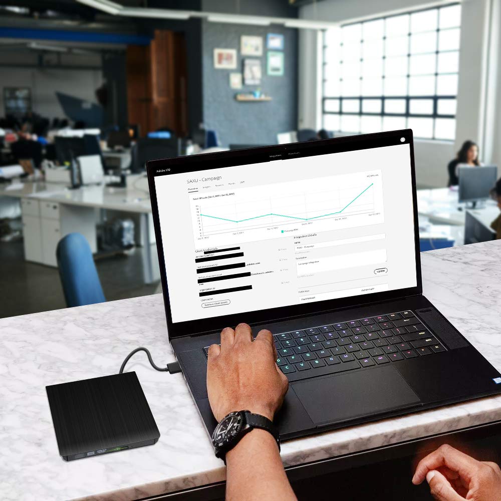 Sonkir USB 3.0 External DVD CD Drive & CD DVD +/-RW Writer/Rewriter/Player High Speed Data Transfer for Laptop Mac Windows XP/Vista/7/8/10 Mac OS