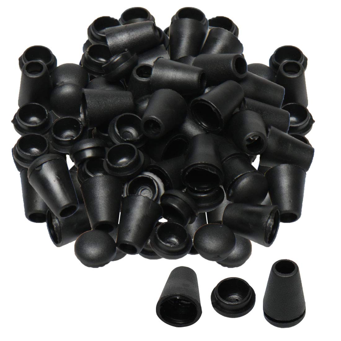 uxcell 100pcs Bell End Stopper Cord Rope Ends Locks Lanyard Clips Fastener Black for Backpack Drawstrings Accessories