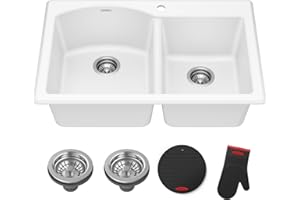 KRAUS Forteza 33-inch Granite Drop In/Undermount 60/40 Double Bowl White Kitchen Sink, KGD-50WHITE
