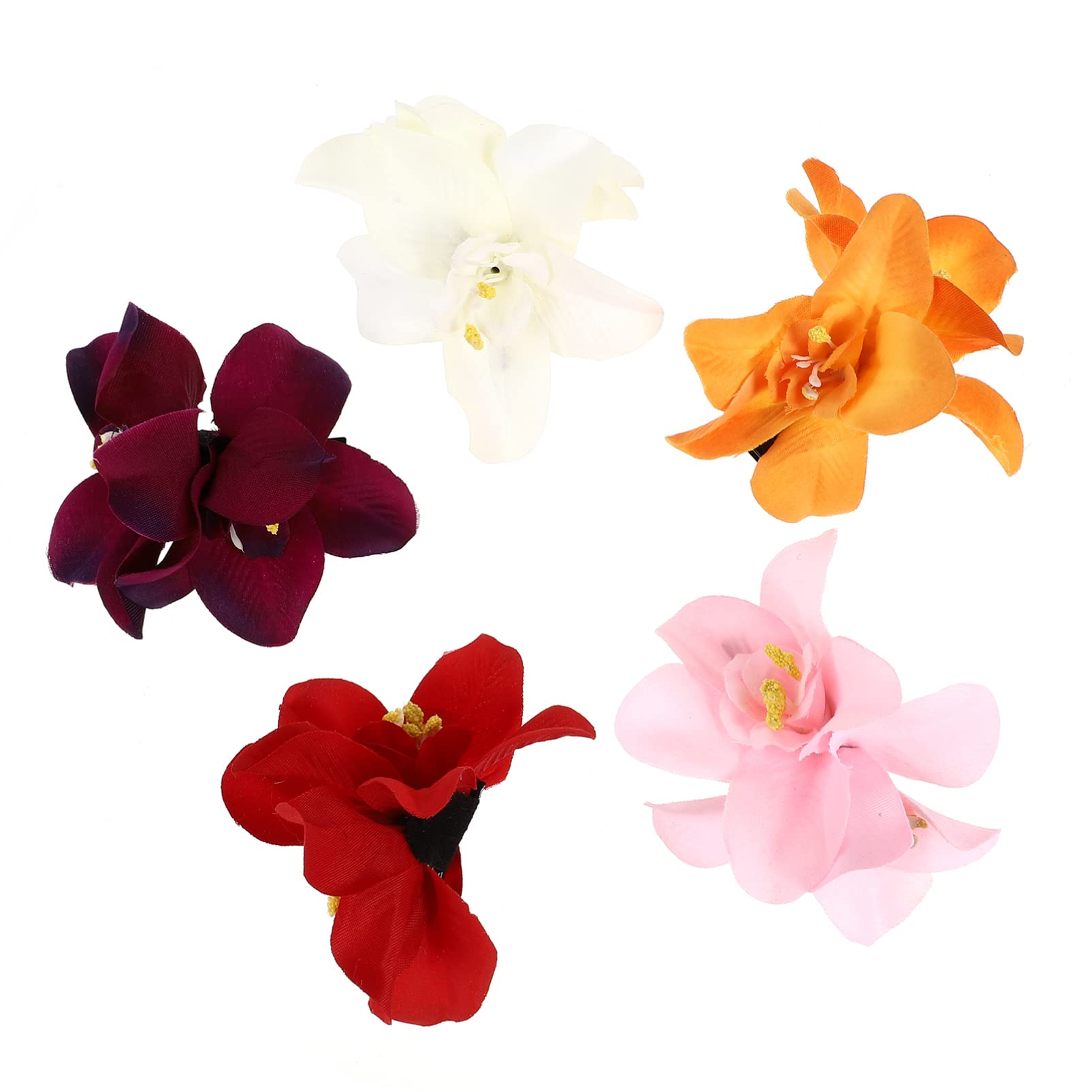PRETYZOOM 5pcs Artificial Flower Hair Clip Creative Hibiscus Plumeria Double Orchid Flower Hair Pin Headpiece Hawaii Party Hair Accessories (Random Colour)
