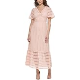 Kensie Women's Short Sleeve Puff Trim Lace Midi Dress