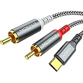 USB C to 2 RCA Audio Cable, 6.6 Ft Type-C to RCA Male to Male Y RCA Splitter, 2RCA Jack USB-C Audio Cable for Phone,Tablet, Home Theater, DVD, Amplifier, Speaker, Car Stereo Samsung Galaxy S23/S22/S21