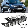 Chrome Front Bumper Upper & Lower Grille Assembly Glossy Black ABS Plastic Mesh Style Middle Grill Compatible With 2007-2009 Honda CR-V CRV Grill Replacement(2007-2009)