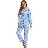 CHUNG Women Flannel Pajamas Set Brushed Cotton Button Tops Pants S-XL Sleepwear Loungewear Cozy Warm Winter