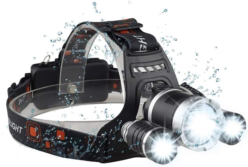 Brightest LED Headlamp Flashlight 6000 Lumen, BOSICAN CREE LED Rechargeable Battery 4 Modes, Headlight Waterproof Hands-free Hard Hat Light Super Bright Head Lamp Torch for Hunting Camping