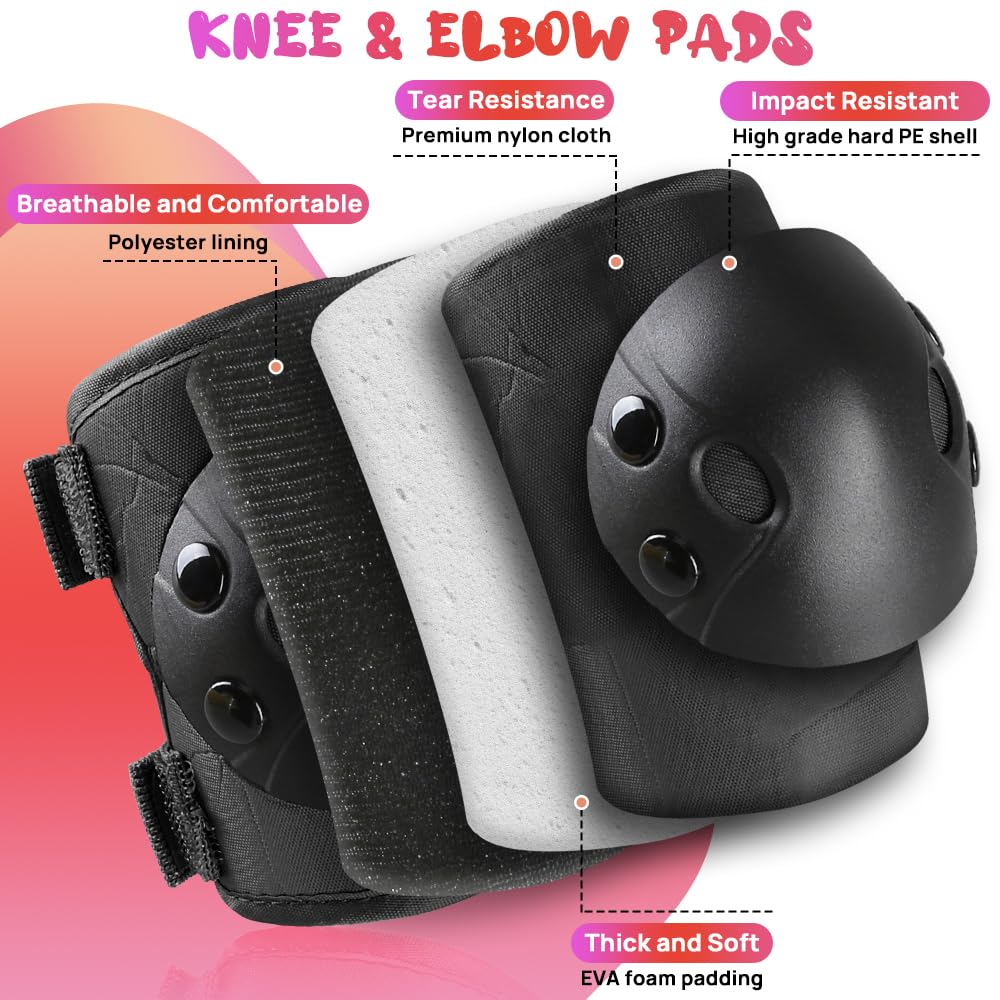 JBM Kids and Youth Knee Pads Elbow Pads Wrist Guards Child Protective Gear Set for Roller Skating, Skateboarding, BMX Biking, Cycling, Inline Skating, Scooter Riding Sports