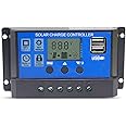 20A Solar Charge Controller Solar Panel Battery Intelligent Regulator with Dual USB Port 12V/24V PWM Auto Paremeter Adjustabl
