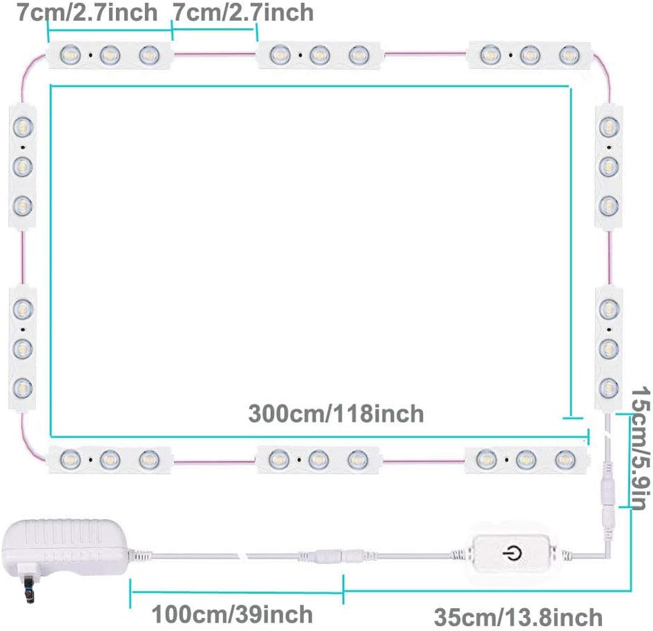 Led Vanity Mirror Lights, Hollywood Style Vanity Make Up Light, 10ft Ultra Bright White LED, Dimmable Touch Control Lights Strip, for Makeup Vanity Table & Bathroom Mirror, Mirror Not Included - - 