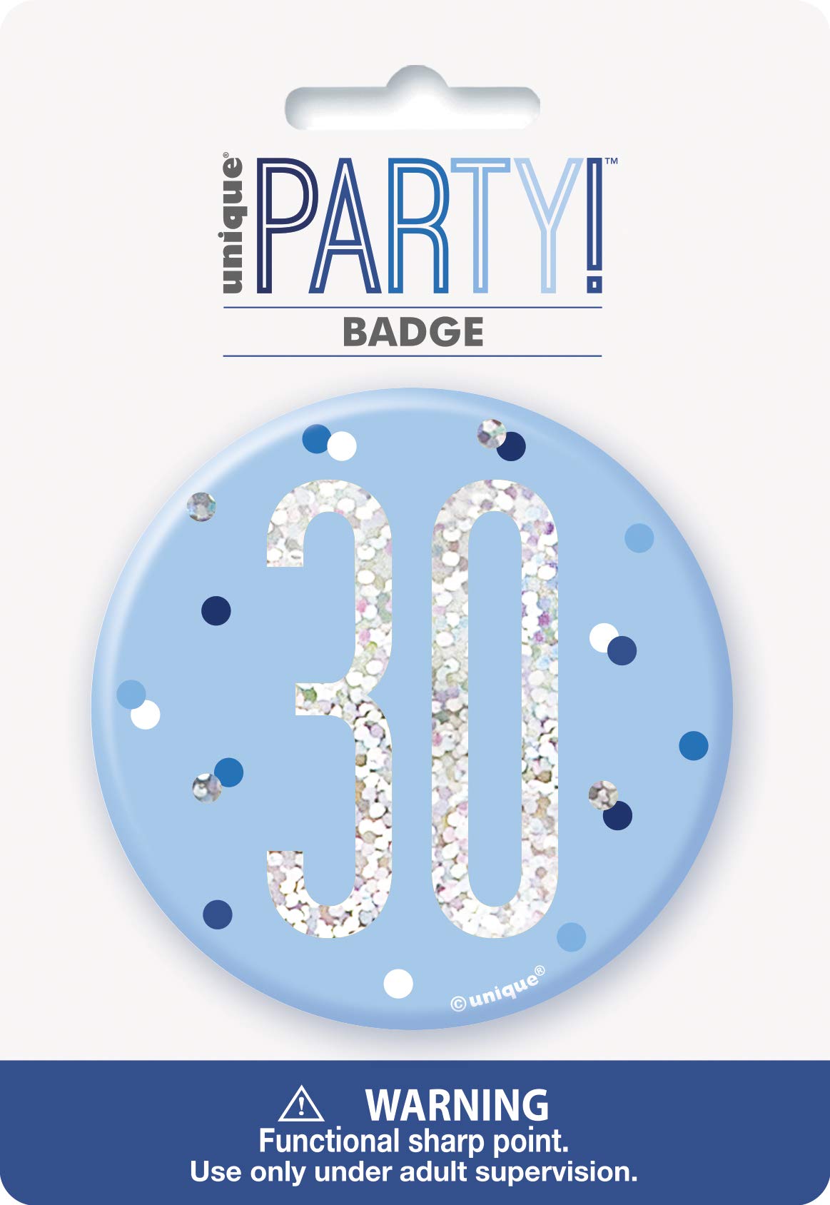 Unique Party 83520-3" Glitz Blue & Silver 30th Birthday Badge