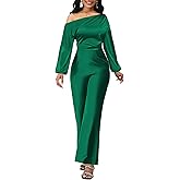 sexycherry Formal Jumpsuit for Women Dressy Wedding Guest Elegant Long Sleeve Long Straight Pants Cocktail Party Rompers