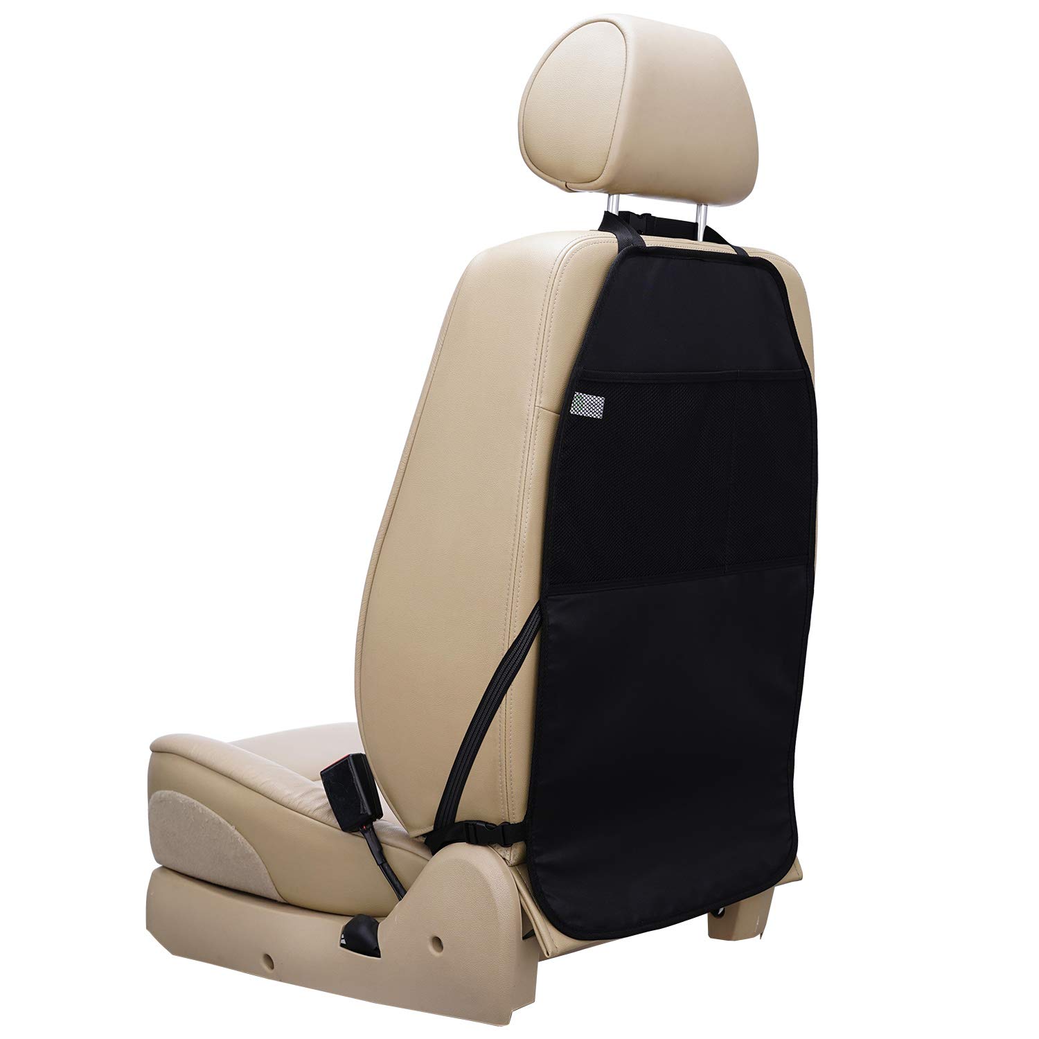 Viaviat Car Seat Protector Large Kick Mat 2 Pack Durable Water Resistant Auto Seat Back Covers with 2 Mesh Pockets Protection Against Dust Mud Scratches (Black, 2-Pack)