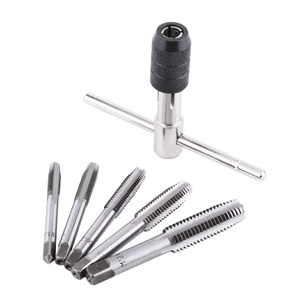 6PCS/Set Metric Screw Tap Wrench and T-Shaped Tap and Die Set Taps for Threading Hand Tool Kit
