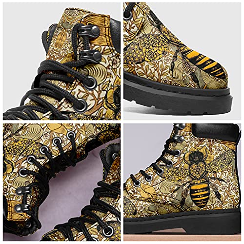 coolcustomize Custom Flower Mandala Honey Bee Boots Women Ankle Booties Fashion Vegan Leather Handmade Boots (Bee, numeric_5)