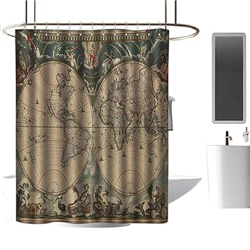 Amazon Com Qenuan Extra Long Shower Curtain Vintage Dated Old Map