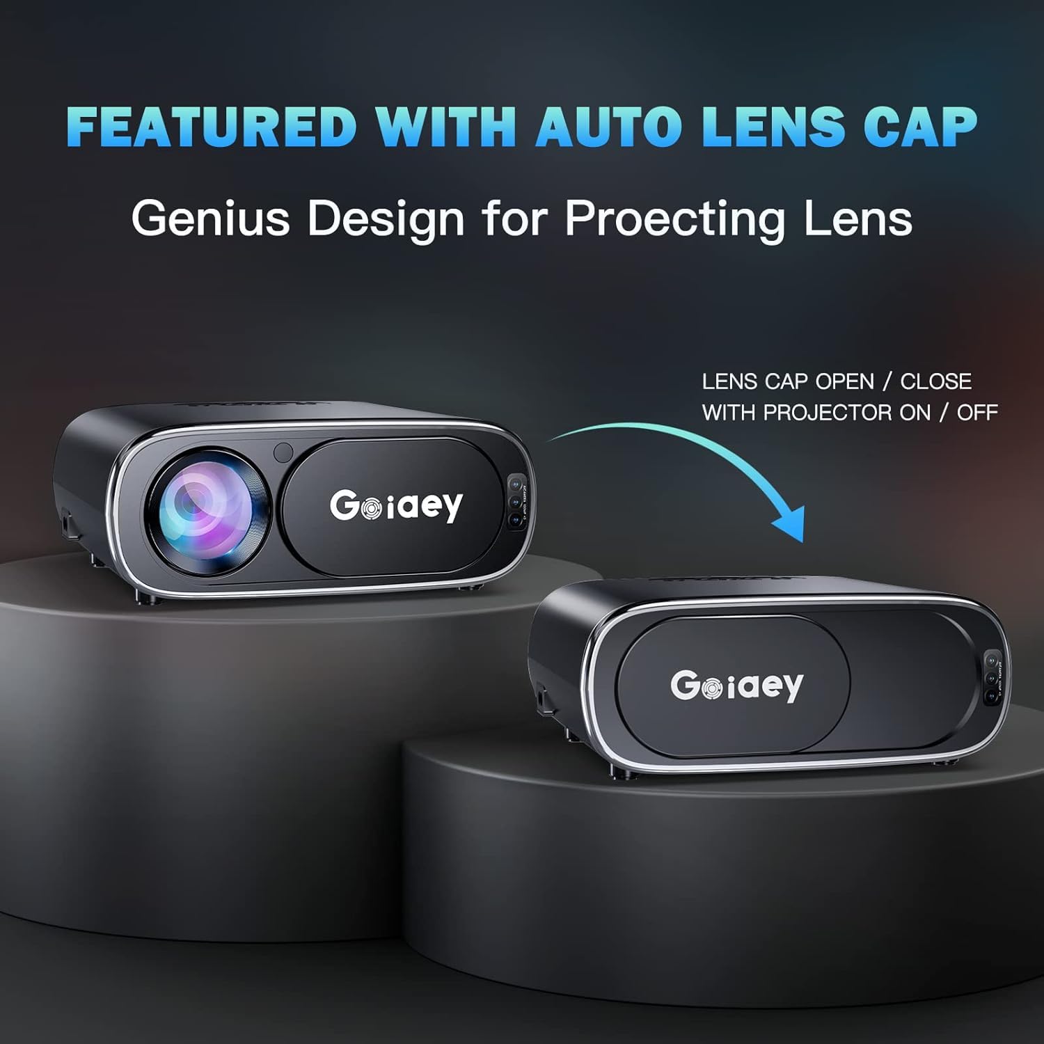 Goiaey Projector with WiFi and Bluetooth, [Auto Focus] 1080P Full HD Projector 4K Supported, Portable Outdoor Movie Projector, Auto 6D Keystone & 50%-100% Zoom, Smart Projector for Phone/PC/TV Stick