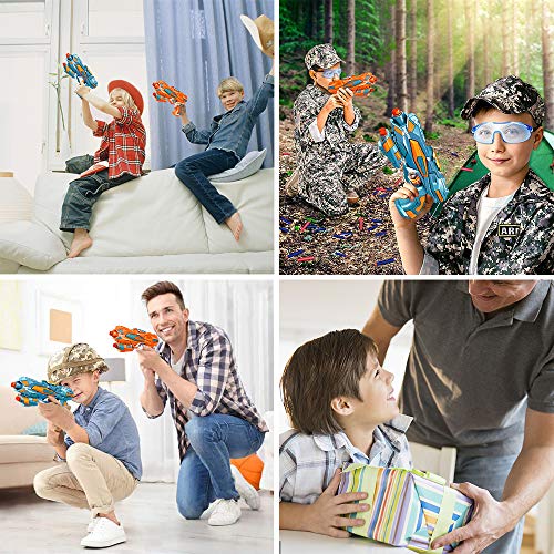 2 Pcs Pistola de Juguete Niños, Pistola Bláster con 60 Flechas/Balas + 2 Gafas Protectoras, Pistola de Dardos Espuma Infantil, Juegos Tiro Pistola de Ninos, Regalo de Cumpleaños Niños Niñas 3-10 Años