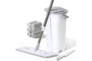 TODAYGO GGL Mop and Bucket Set, 20 Inch Wide Flat Cleaning Mop, 6 Washable Microfiber Pads, Wet and Dry Use, For All Floor Types and Windows, Gray, White