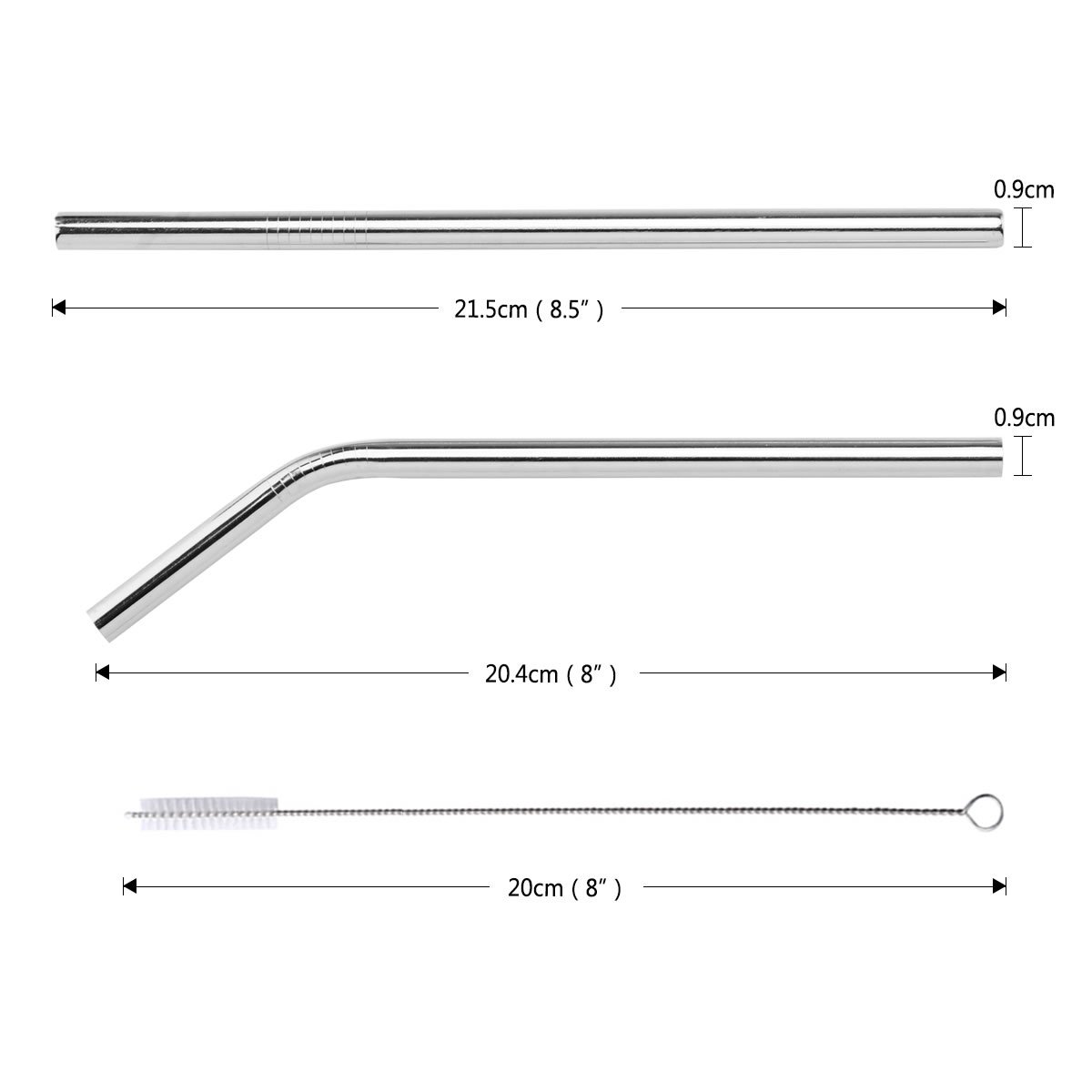 YIJIA 6pcs 9mm/8.5inch Stainless Steel Reusable Straw Set with 2pcs Cleaning Brushes for 20oz Cups