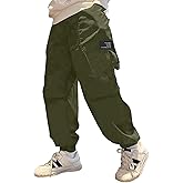 BINPAW Boys Cargo Pants Elastic Waist Casual Jogging Trousers with Pockets 5-14 Years