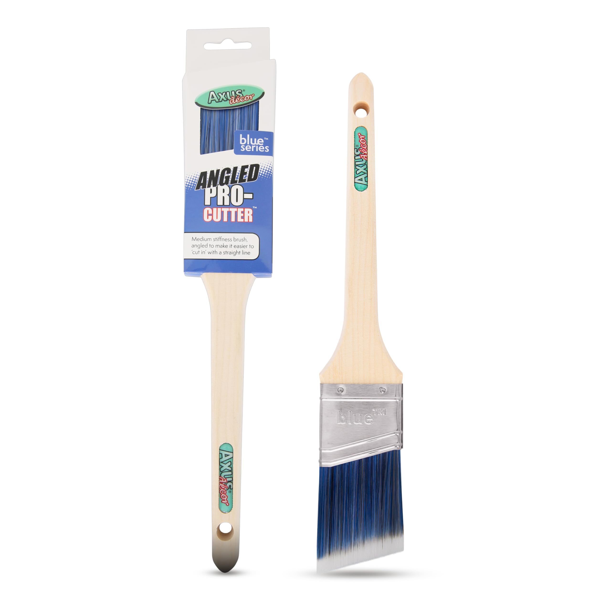 Axus Decor Precision Angled Cutter Paint Brush (Blue Color) - 2"/50mm - Synthetic Filaments, Angled for cutting in with emulsion, Hardwood Handles, Rust-Resistant Stainless Steel