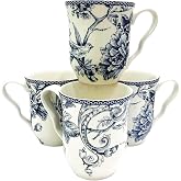 222 Fifth Adelaide Blue French Toile Mugs for Coffee Tea Latte | Set of 4 | Fine Porcelaine Dinnerware